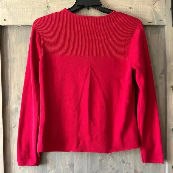 Talbots Women's Cardigan Sweater Red Long Sleeve Scoop Neck Zipper Ribbed Trim L - Picture 6 of 8